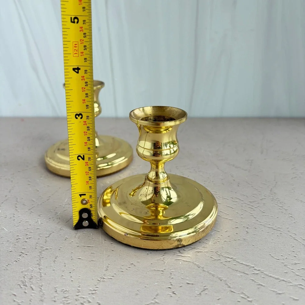 Baldwin Brass Candlestick Holders Set of 2 Short Polished Gold Taper Holders USA